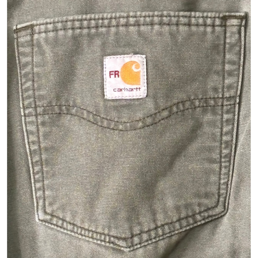 Carhartt FR Flame Resistant Work Pants Mens 40x29 Olive Green Canvas CAT 2 2112 - Picture 3 of 7